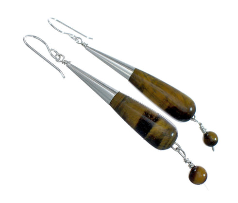 Navajo Tiger Eye Sterling Silver Tear Drop Hook Dangle Earrings X11089